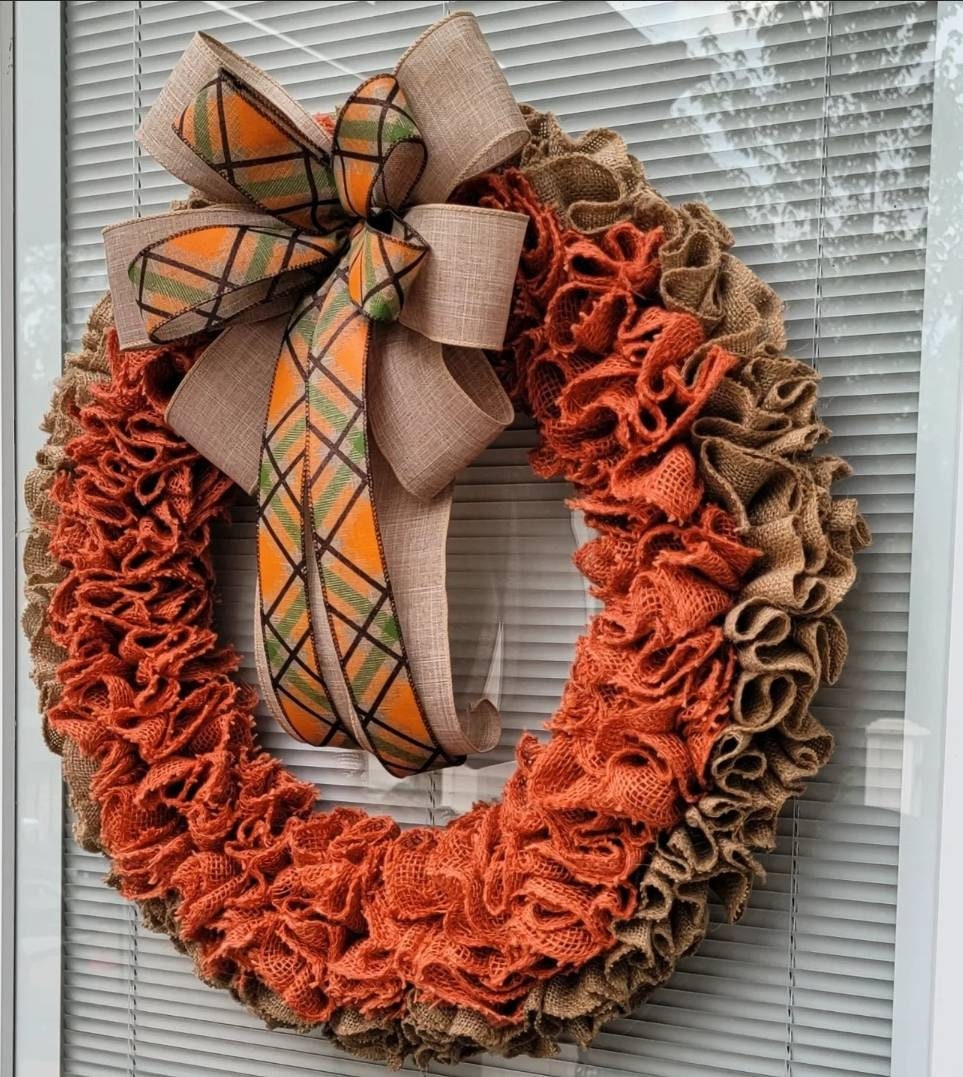 Fall Wreath For Front Door Double Door Wreaths Outdoor Autumn Orange Natural Burlap Harvest Decoration Thanksgiving Porch Decor Home Gifts