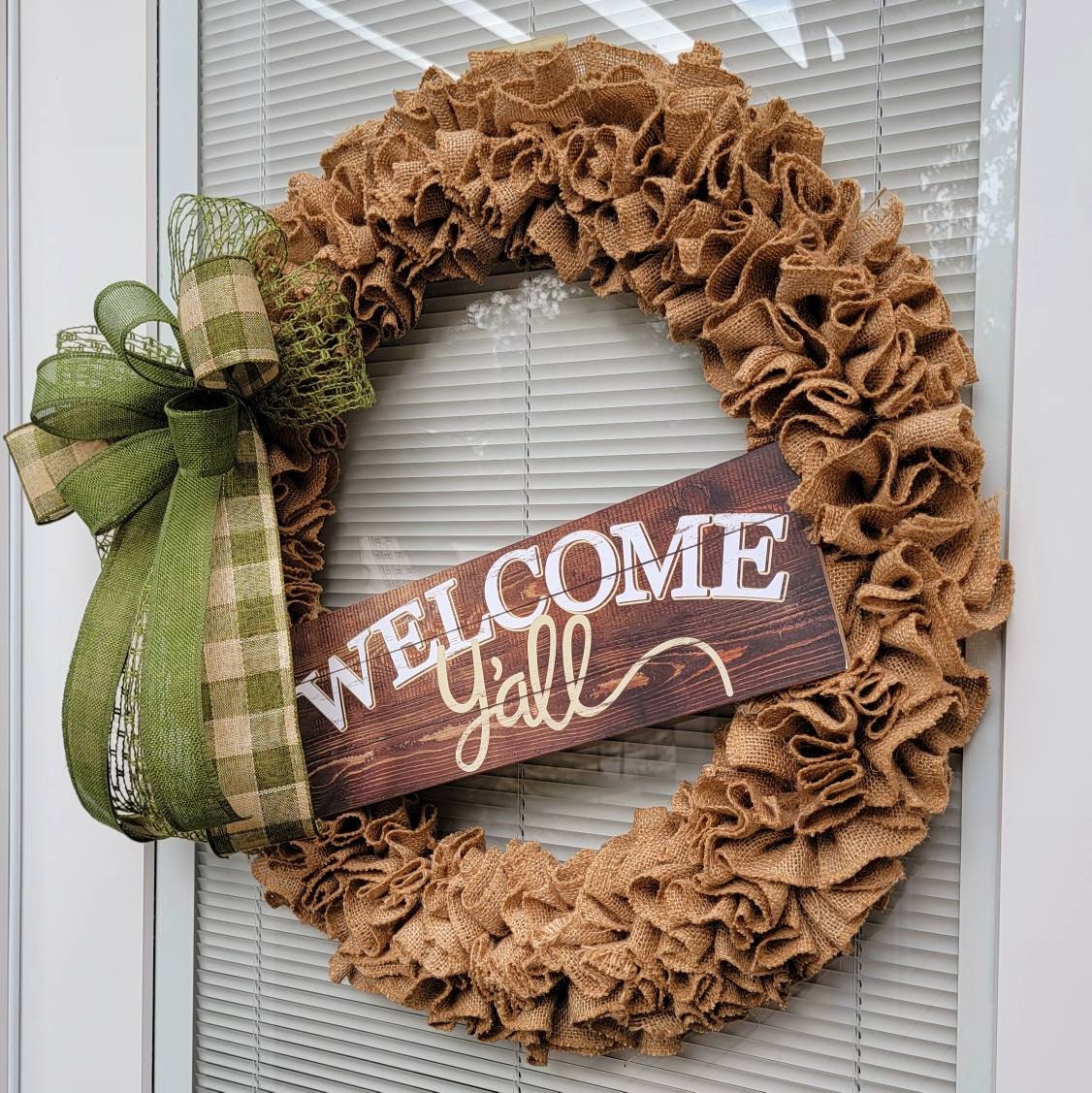 XL Welcome Yall Burlap Front Door Wreath For Your Outdoor Year Round Everyday Home Decor Seasonal Decorations & Unique Housewarming Gifts