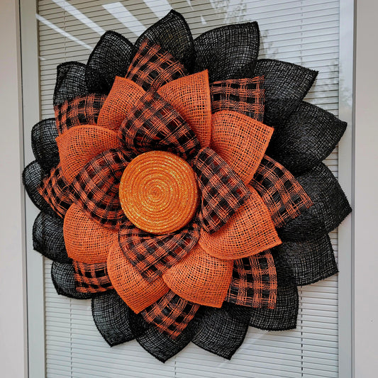 Outdoor Sunflower Wreath For Front Door, Double Door, Spring Summer Fall Porch Decor, Halloween Wall Decoration, Orange Flower, Home Gift