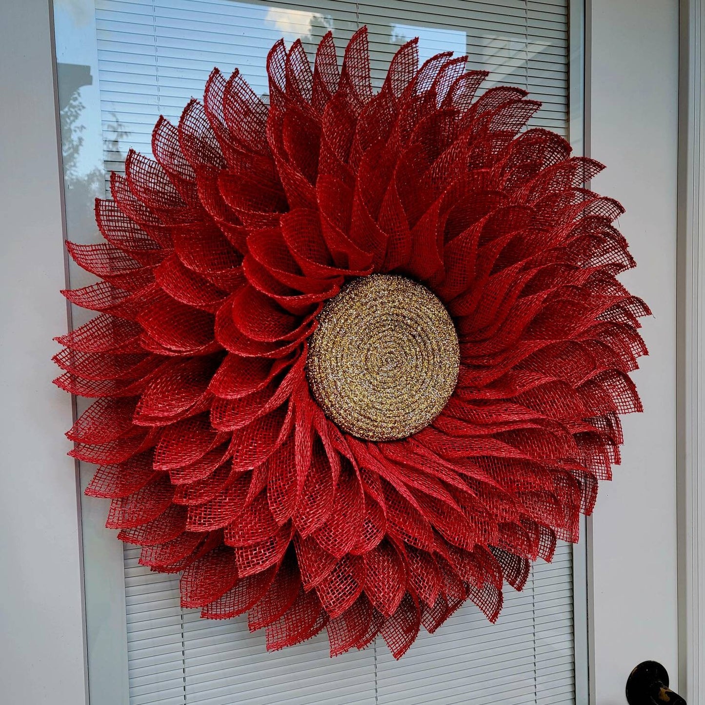 Red Poinsettia Burlap Wreath For Front & Double Door Outdoor Winter Decor Christmas Decoration Large Holiday Flower Hanger Home Gift For Her