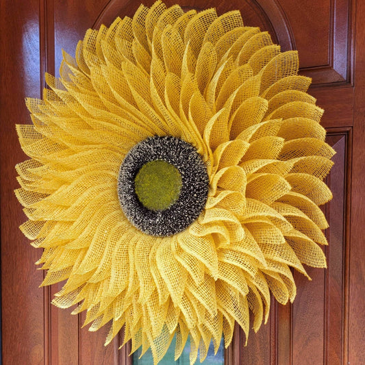 Yellow Sunflower Burlap Front Door Wreath For Outdoor Seasonal Decorations Porch Wall Hanger Home Decor Or Housewarming Gift Idea