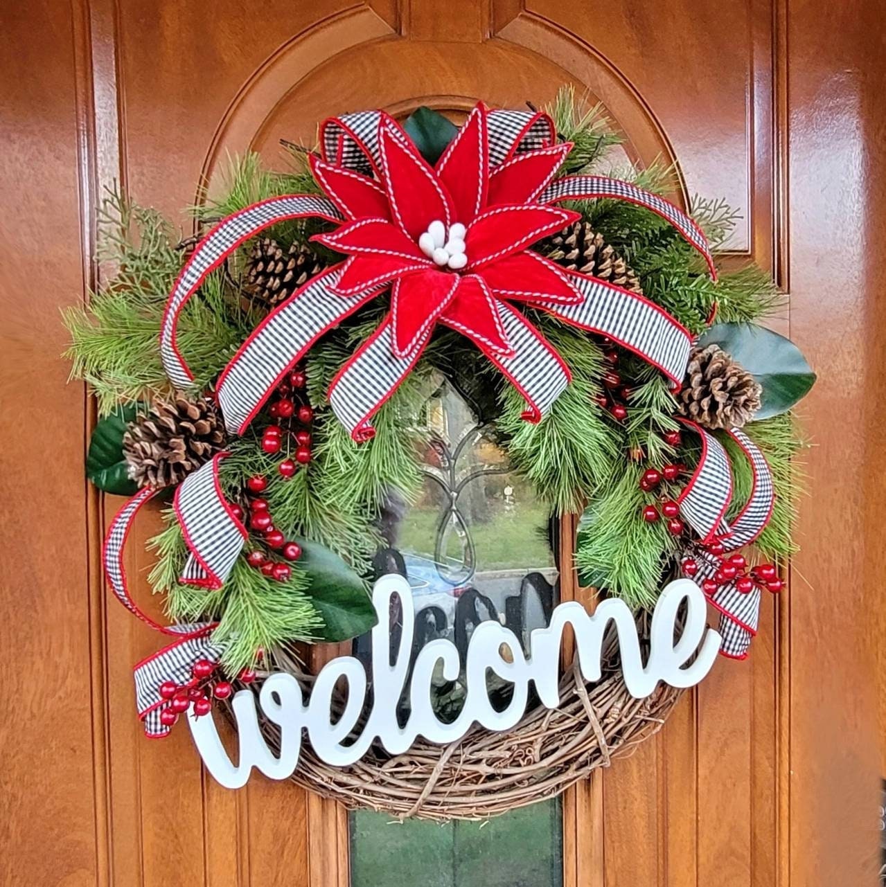 Front Door Porch Christmas Welcome Wreath