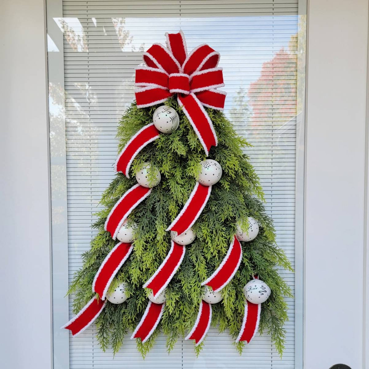 Christmas Wreath For Front Door Decor With Bells, Double Door Wreaths, Holiday Decor, Xmas Teardrop Swag