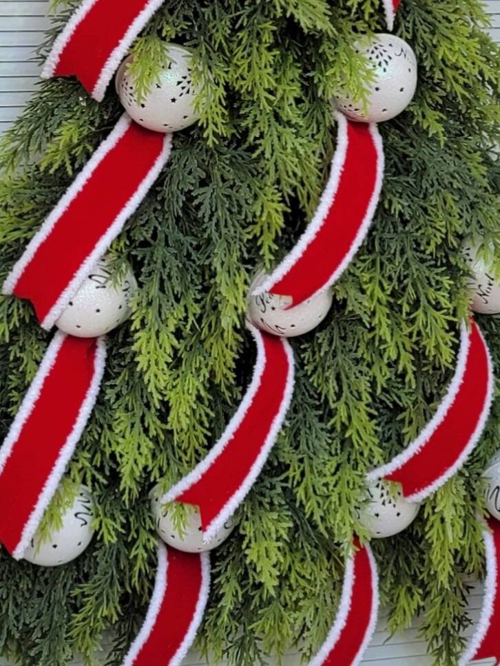 Christmas Wreath For Front Door Decor With Bells, Double Door Wreaths, Holiday Decor, Xmas Teardrop Swag