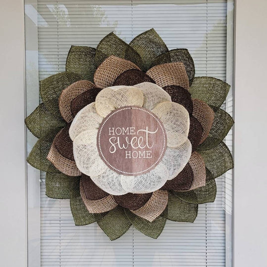 Outdoor Home Sweet Home Burlap Flower Wreath For Spring Summer Fall Winter Front Door Porch Seasonal Decor Year Round Decorations Gift Idea