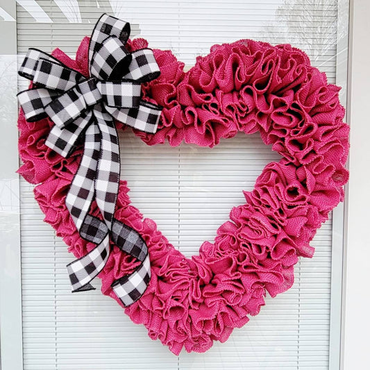 22" Valentines Day Wreath For Front Door Double Door Indoor Outdoor Vday Decor Large Pink Burlap Heart Shaped Hanger Gift For Her Home