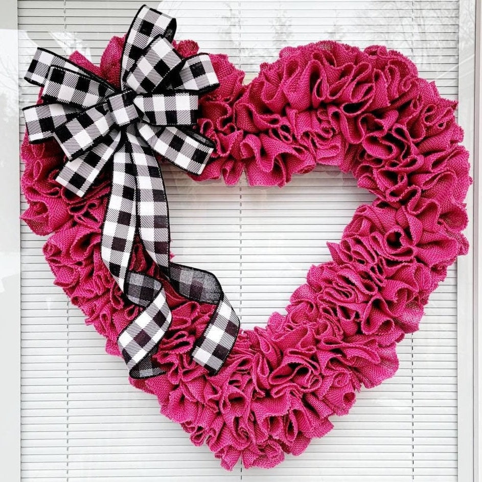 22" Valentines Day Wreath For Front Door Double Door Indoor Outdoor Vday Decor Large Pink Burlap Heart Shaped Hanger Gift For Her Home
