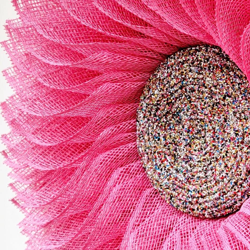 Pink Sunflower Wreath, Front & Double Door Wreaths, Spring Summer Seasonal Porch Decor, Home Decoration, Burlap Flower, Bling Gift idea