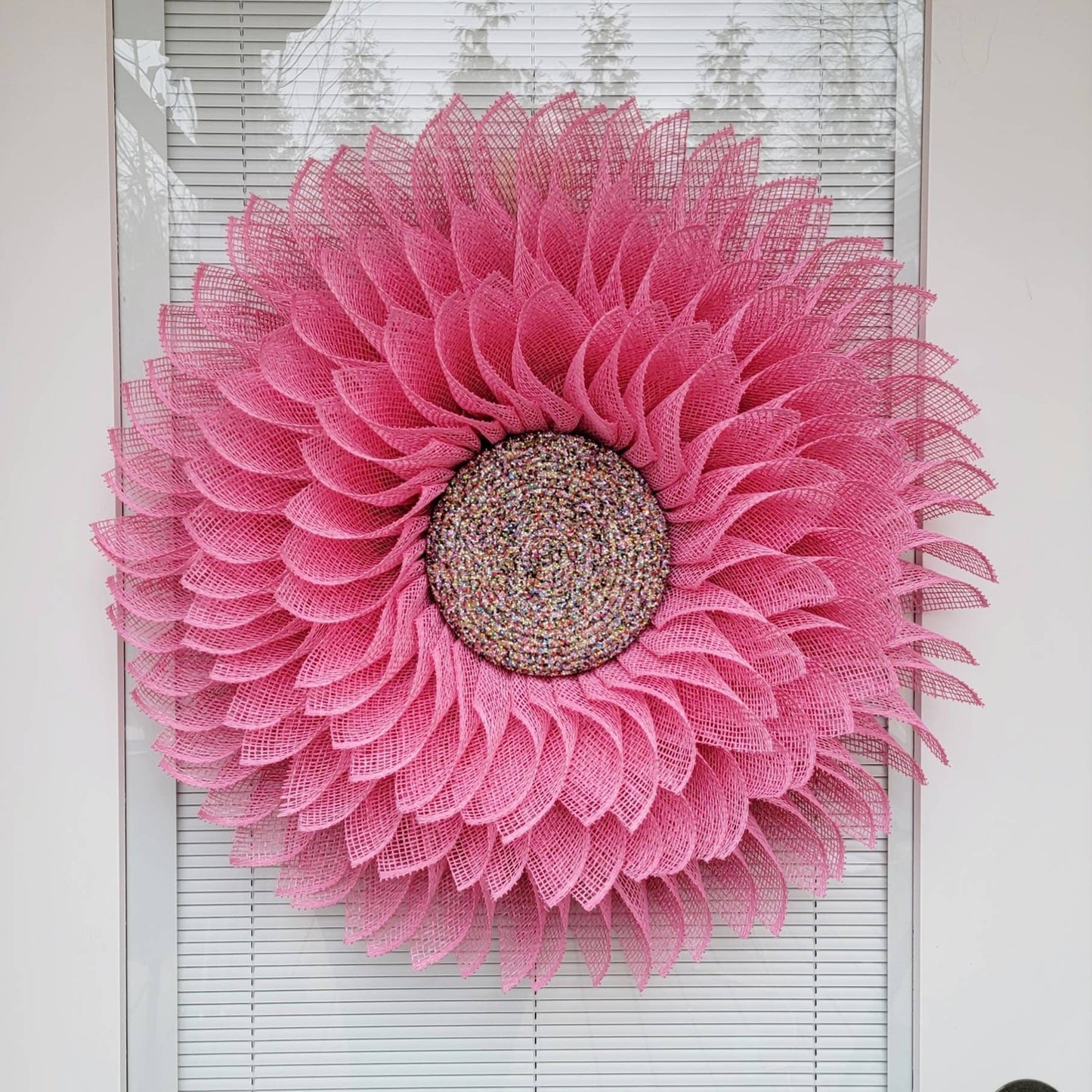 Pink Sunflower Wreath, Front & Double Door Wreaths, Spring Summer Seasonal Porch Decor, Home Decoration, Burlap Flower, Bling Gift idea