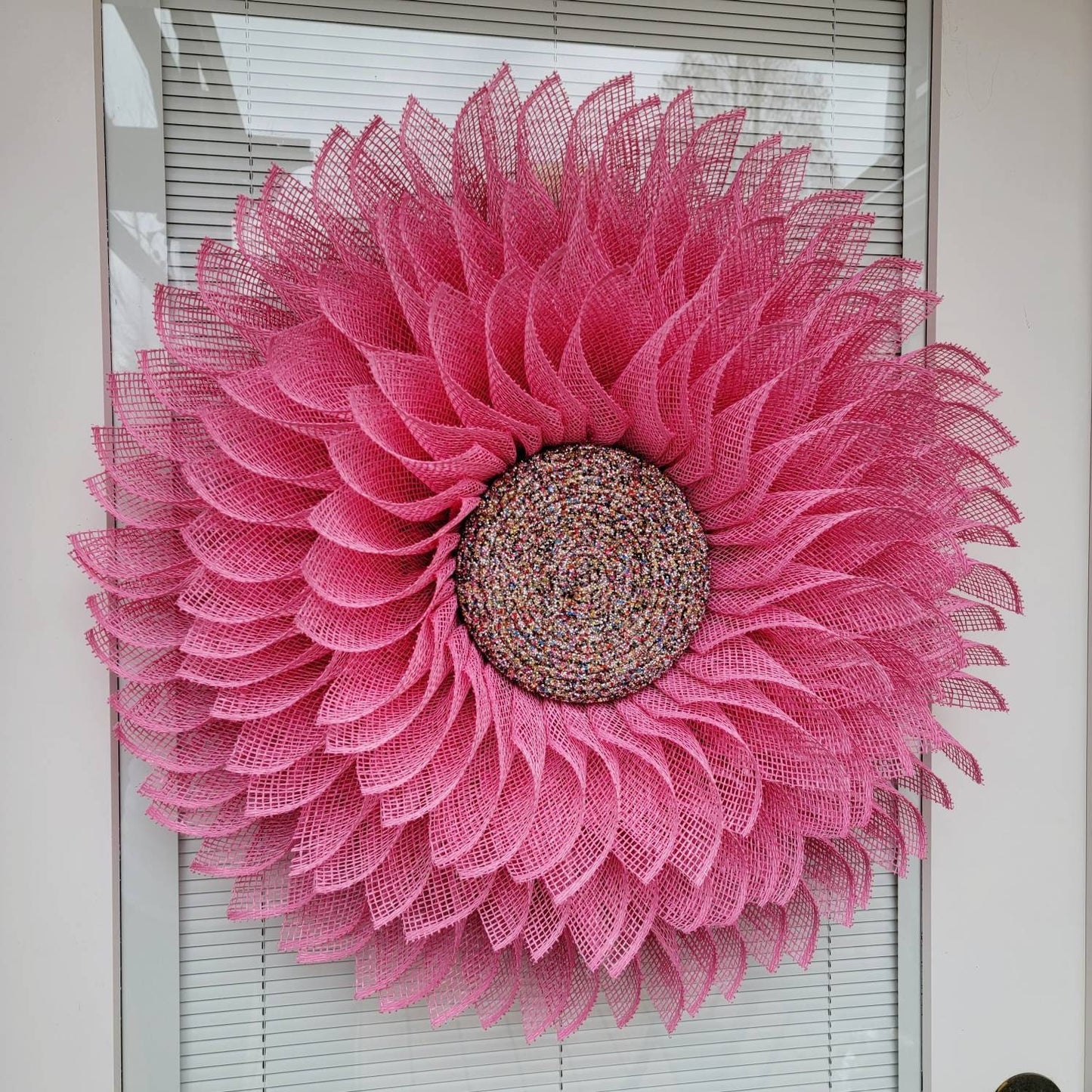 Pink Sunflower Wreath, Front & Double Door Wreaths, Spring Summer Seasonal Porch Decor, Home Decoration, Burlap Flower, Bling Gift idea