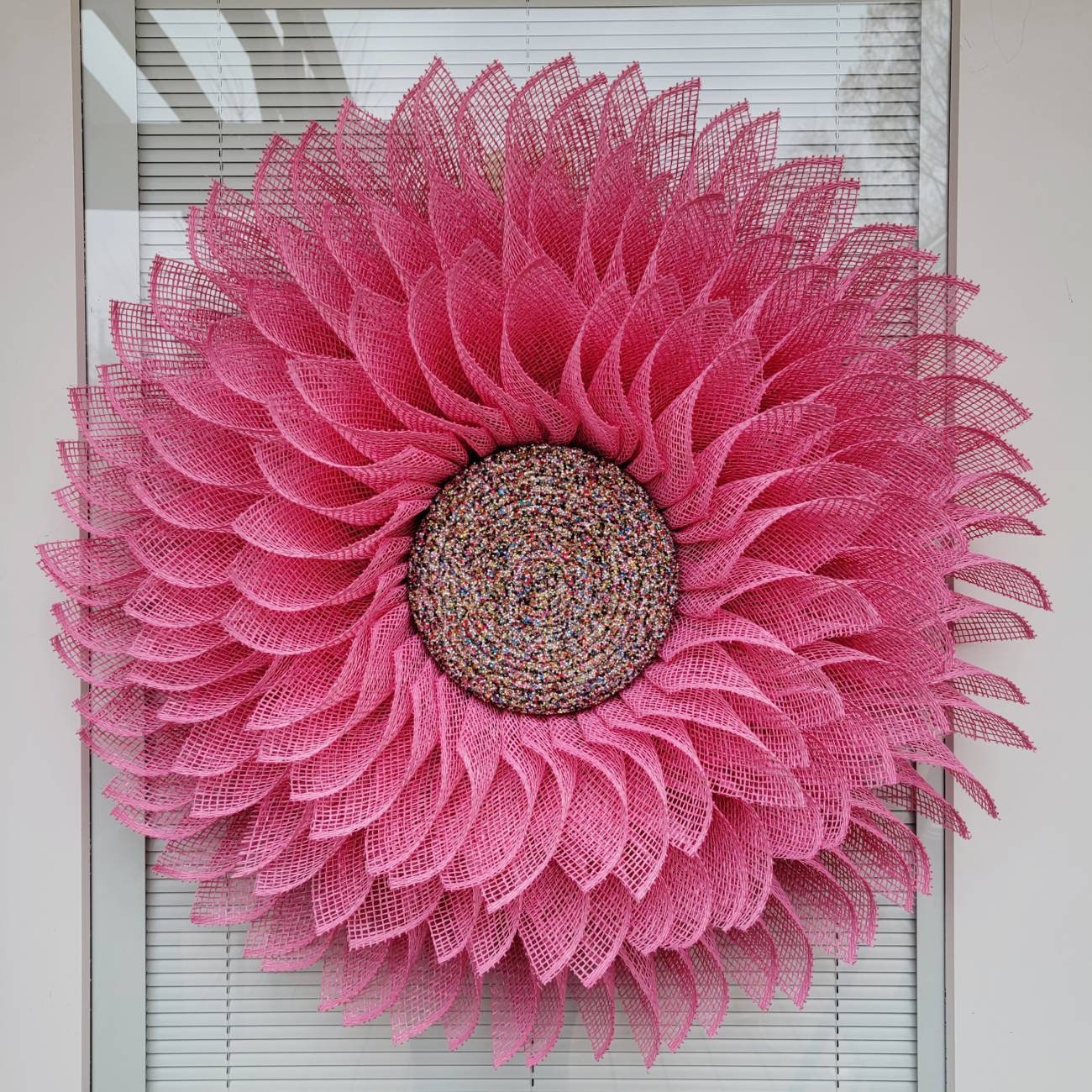 Pink Sunflower Wreath, Front & Double Door Wreaths, Spring Summer Seasonal Porch Decor, Home Decoration, Burlap Flower, Bling Gift idea