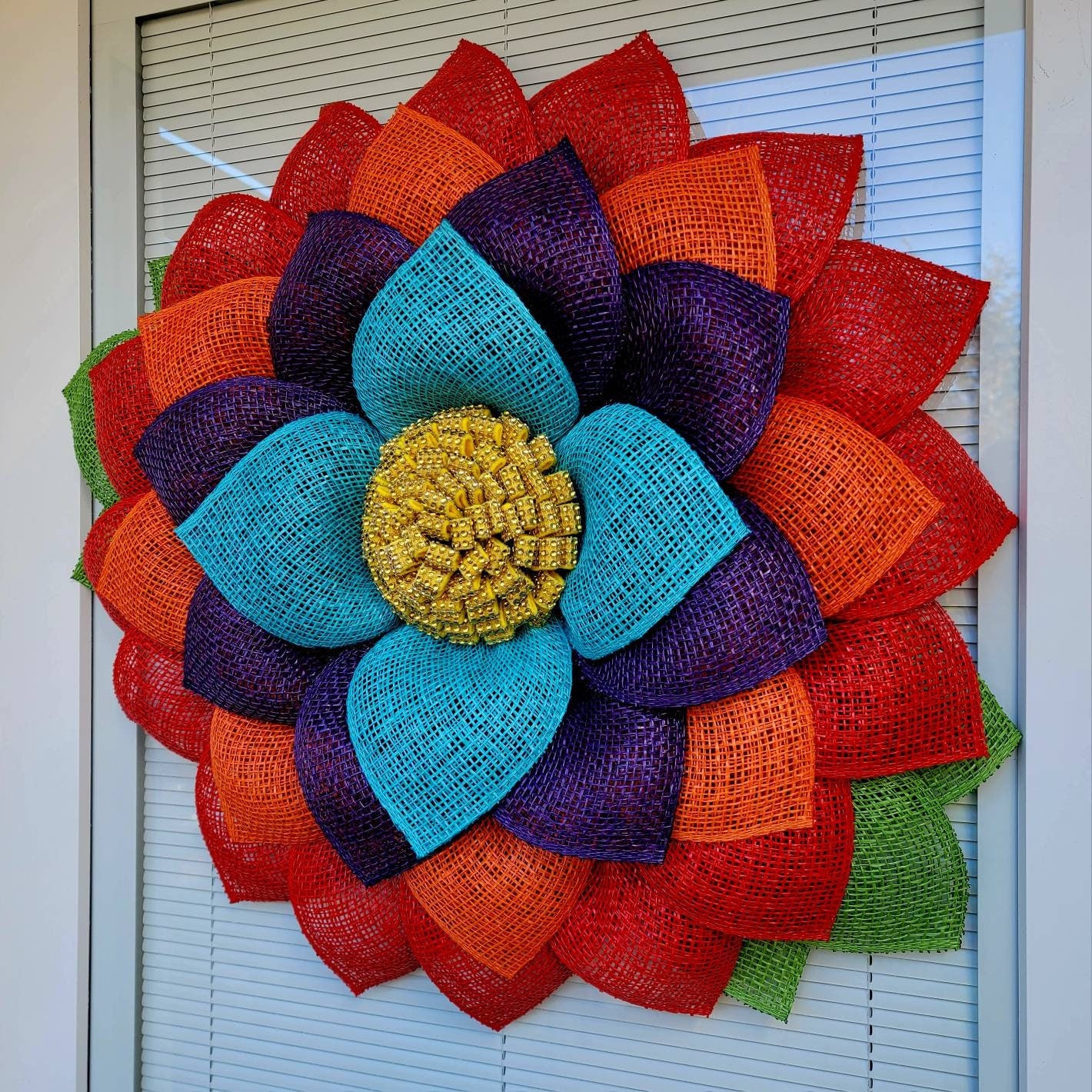 XL Unique Rainbow Sunflower Front Door Burlap Flower Wreath For Outdoor Spring Summer Seasonal Porch Decorations Home Decor House Gift Ideas