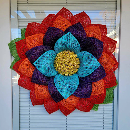 XL Unique Rainbow Sunflower Front Door Burlap Flower Wreath For Outdoor Spring Summer Seasonal Porch Decorations Home Decor House Gift Ideas