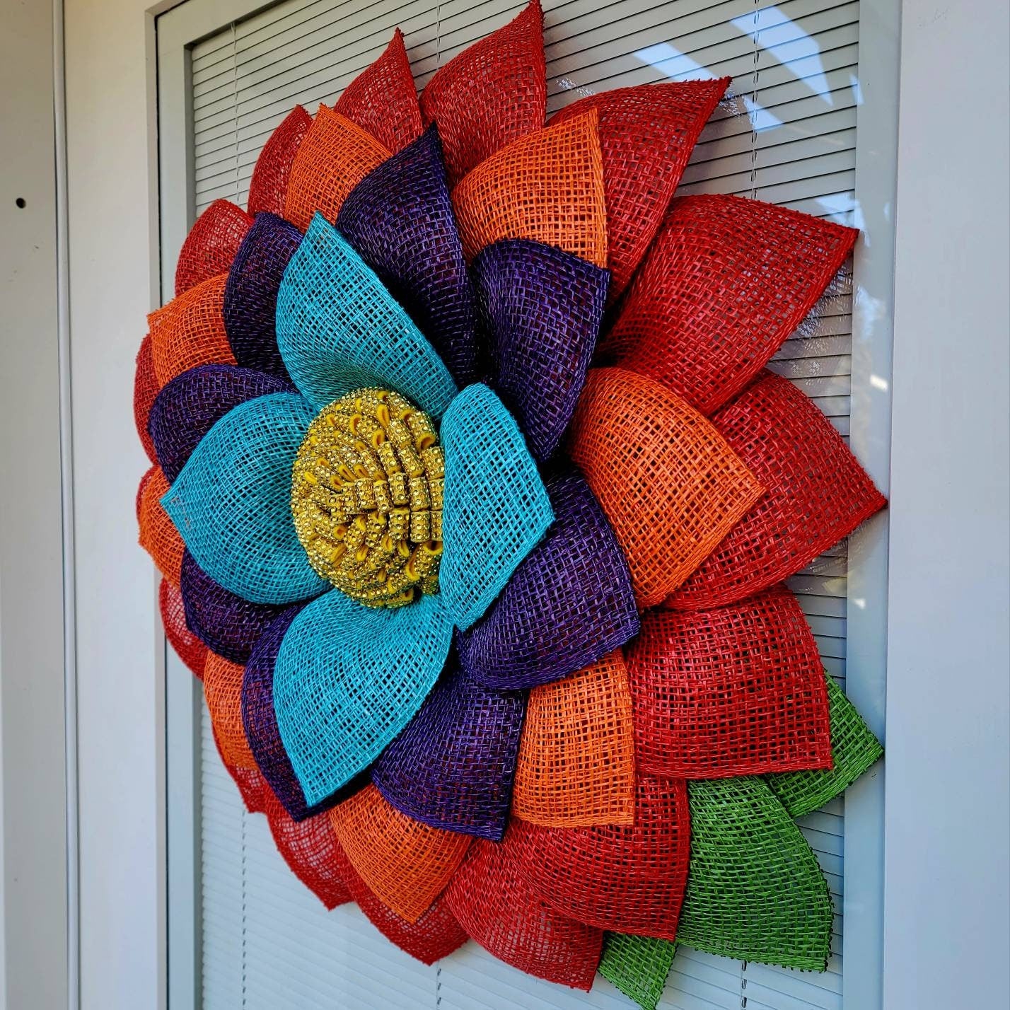 XL Unique Rainbow Sunflower Front Door Burlap Flower Wreath For Outdoor Spring Summer Seasonal Porch Decorations Home Decor House Gift Ideas