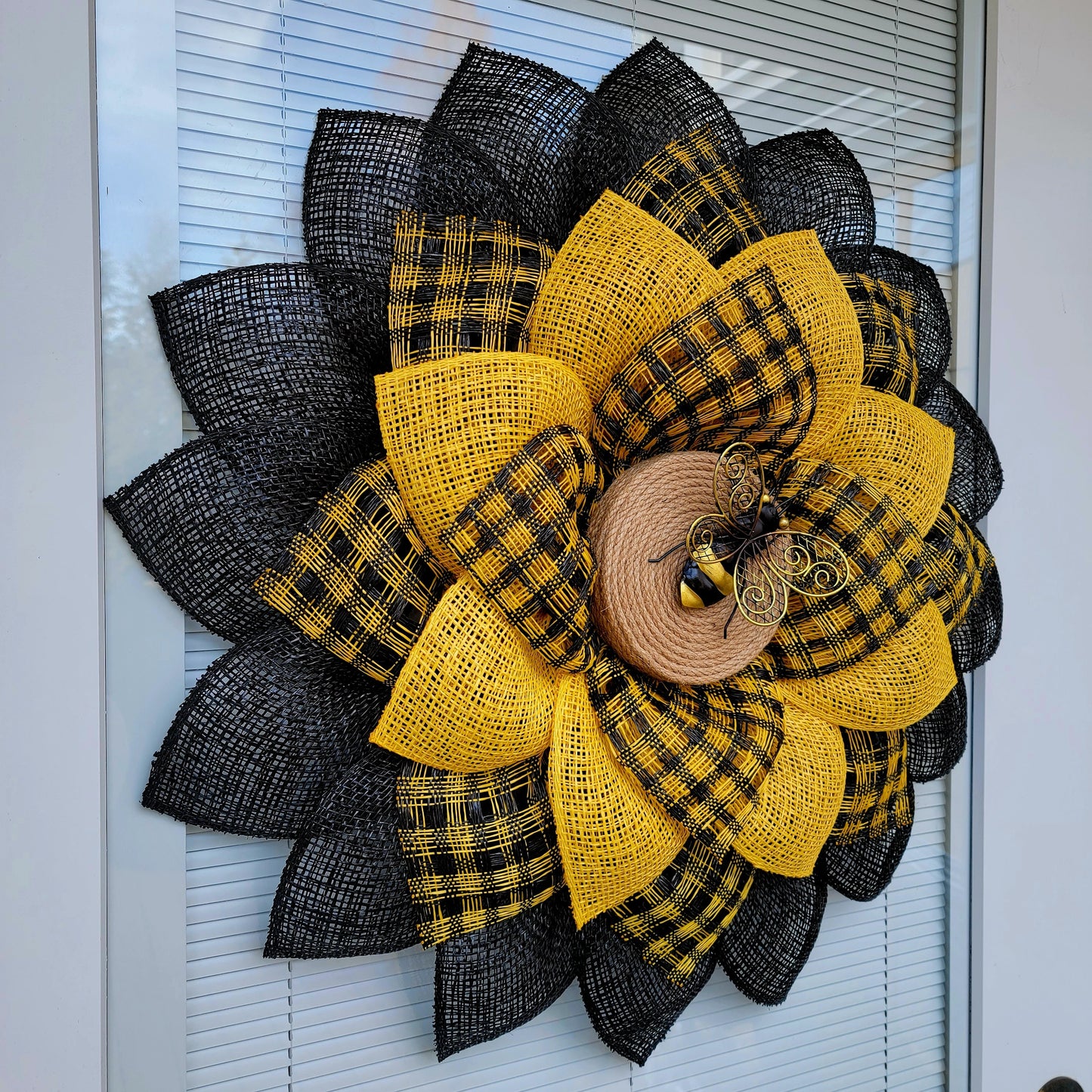 Spring Sunflower Bumble Bee Wreath For Front Door Double Door Wreaths Outdoor Decor Large Yellow Black Burlap Flower Bumblebee Home Gift