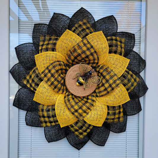 Spring Sunflower Bumble Bee Wreath For Front Door Double Door Wreaths Outdoor Decor Large Yellow Black Burlap Flower Bumblebee Home Gift