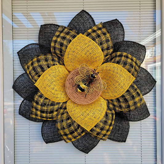 Outdoor Sunflower Bumble Bee Front Door Porch Flower Wreath For Spring Summer Fall Seasonal Wall Decoration Home Decor Bumblebee Gift Ideas