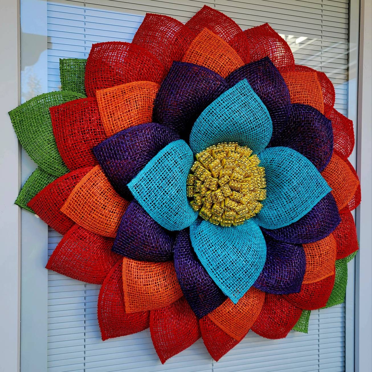 XL Unique Rainbow Sunflower Front Door Burlap Flower Wreath For Outdoor Spring Summer Seasonal Porch Decorations Home Decor House Gift Ideas