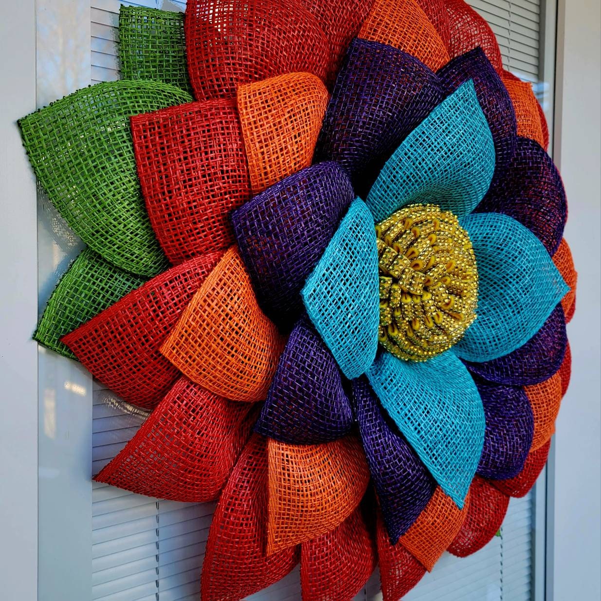 XL Unique Rainbow Sunflower Front Door Burlap Flower Wreath For Outdoor Spring Summer Seasonal Porch Decorations Home Decor House Gift Ideas