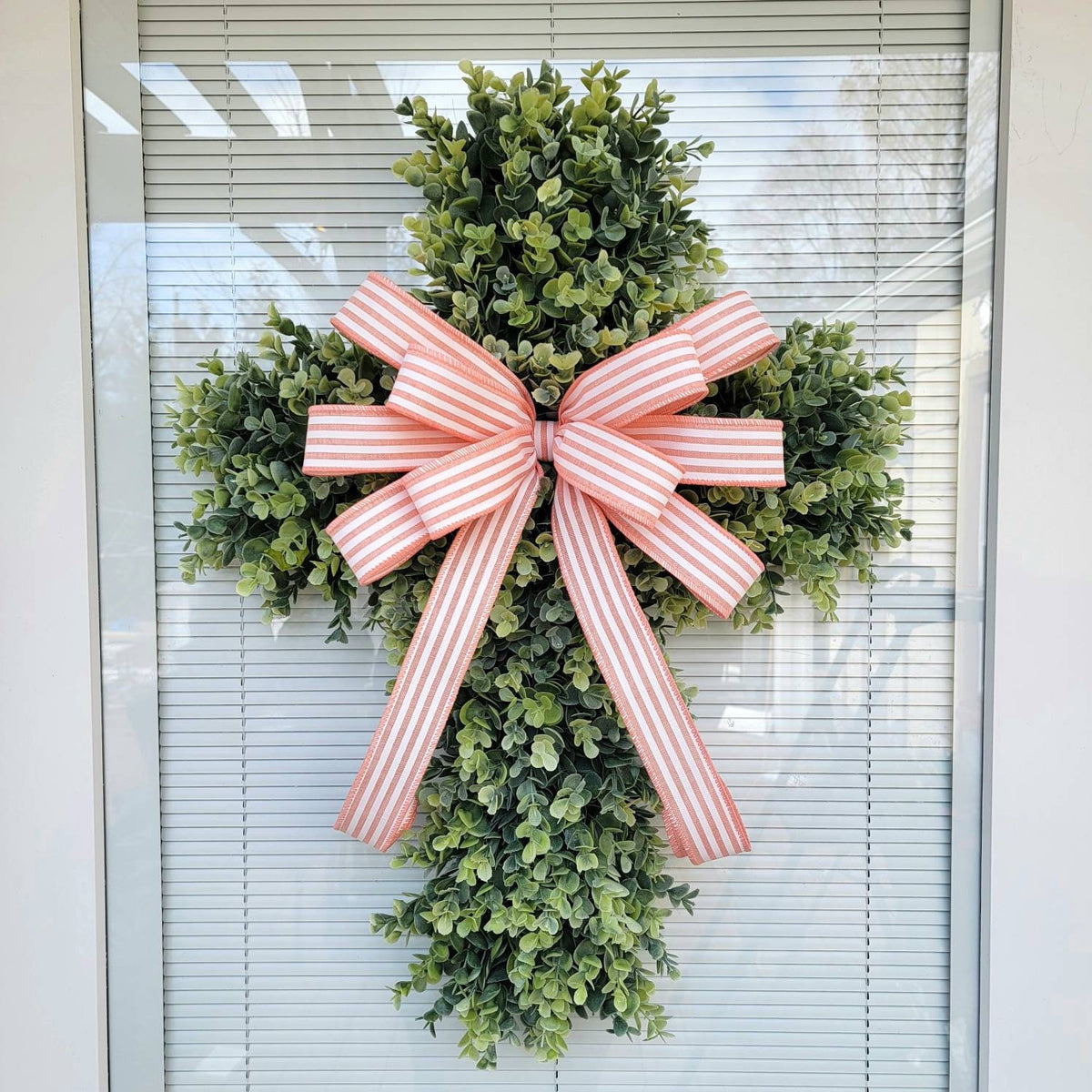 EASTER CROSS WREATH For Front Door, Double Door Wreaths, Memorial, Year Round, Religious Wall Decor, Christian Church, Christianity Gift