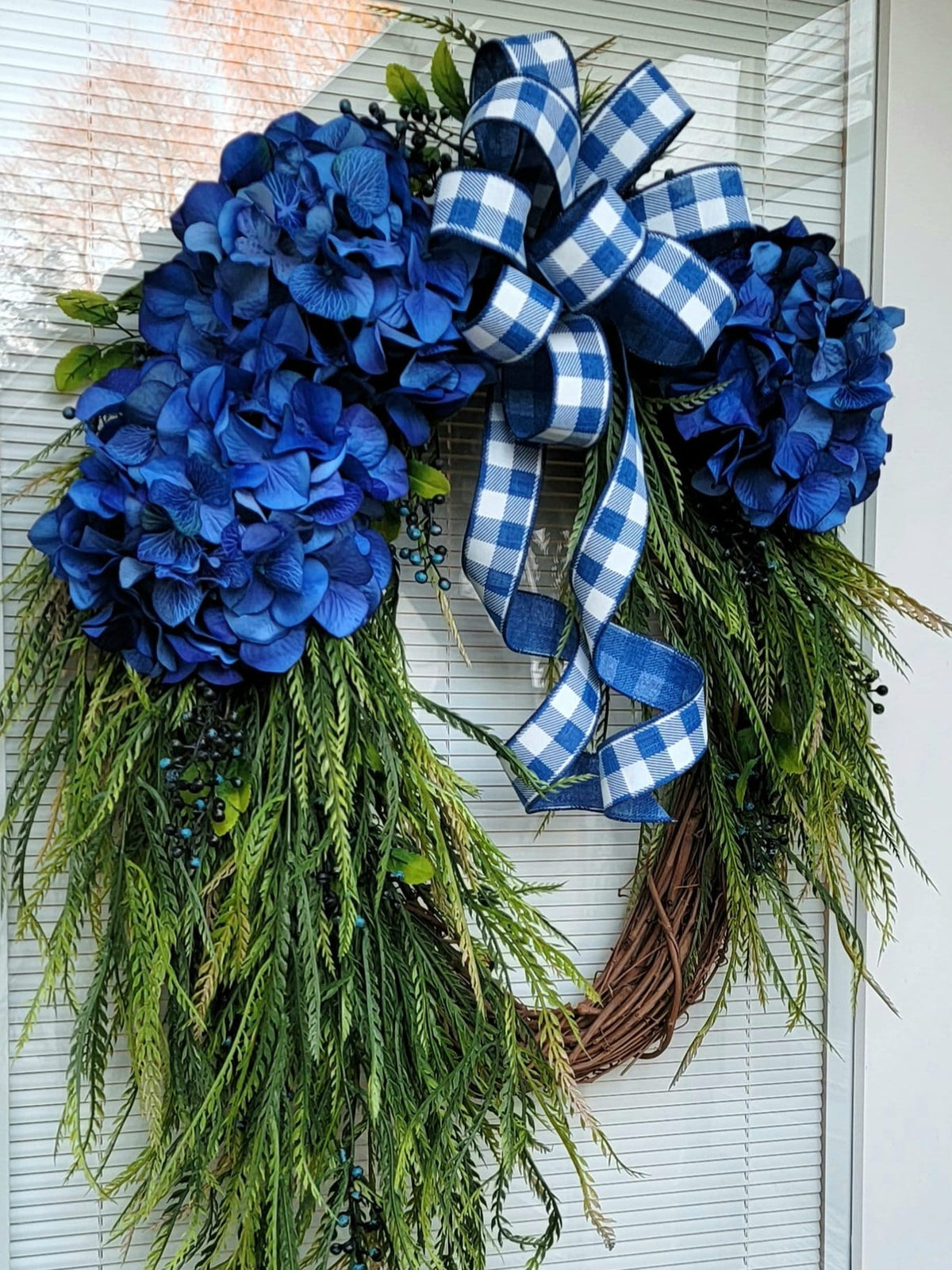Spring Summer Wreath For Front Door Outdoor Porch Decor, Hydrangea Wreath, Rustic Farmhouse Wreath, Hostess Gift Idea