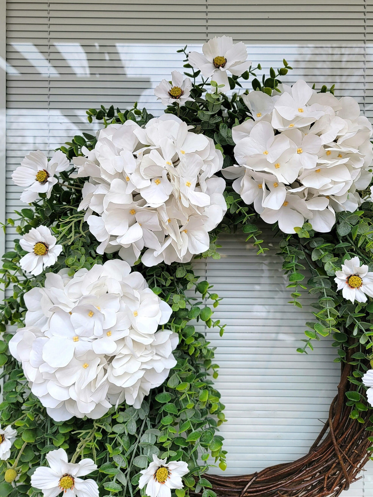 Year Round Wreath For Front Door Outdoor Spring Summer Fall Double Door Wreaths Porch Decor Large White Hydrangea Eucalyptus Greenery Wreath