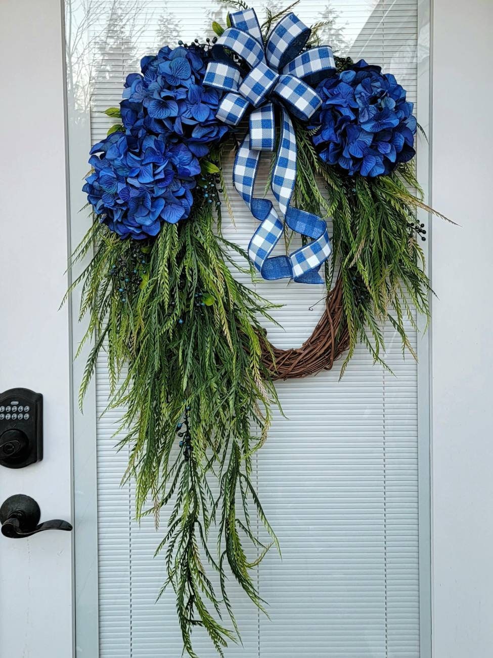 Spring Summer Wreath For Front Door Outdoor Porch Decor, Hydrangea Wreath, Rustic Farmhouse Wreath, Hostess Gift Idea