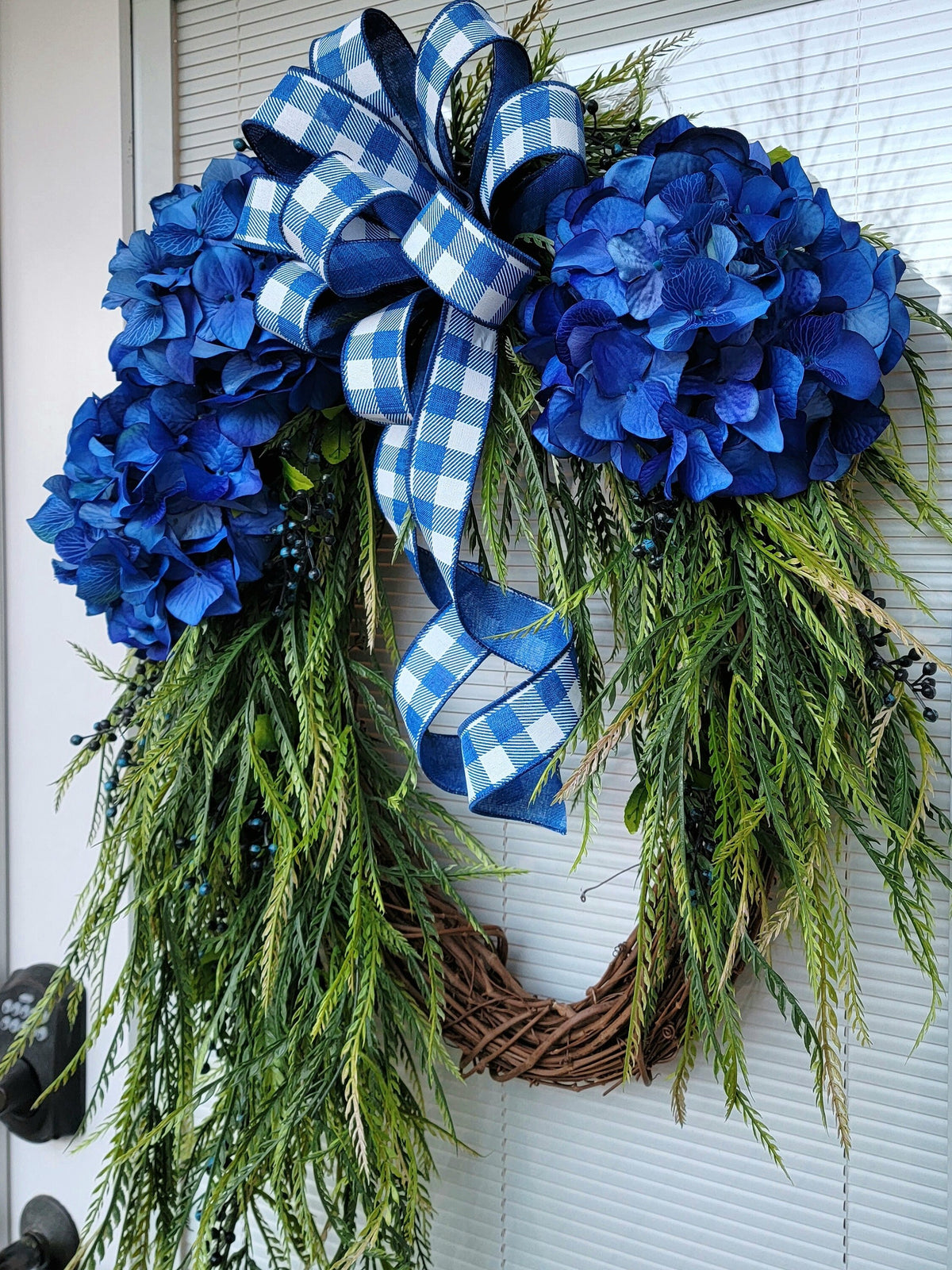 Spring Summer Wreath For Front Door Outdoor Porch Decor, Hydrangea Wreath, Rustic Farmhouse Wreath, Hostess Gift Idea