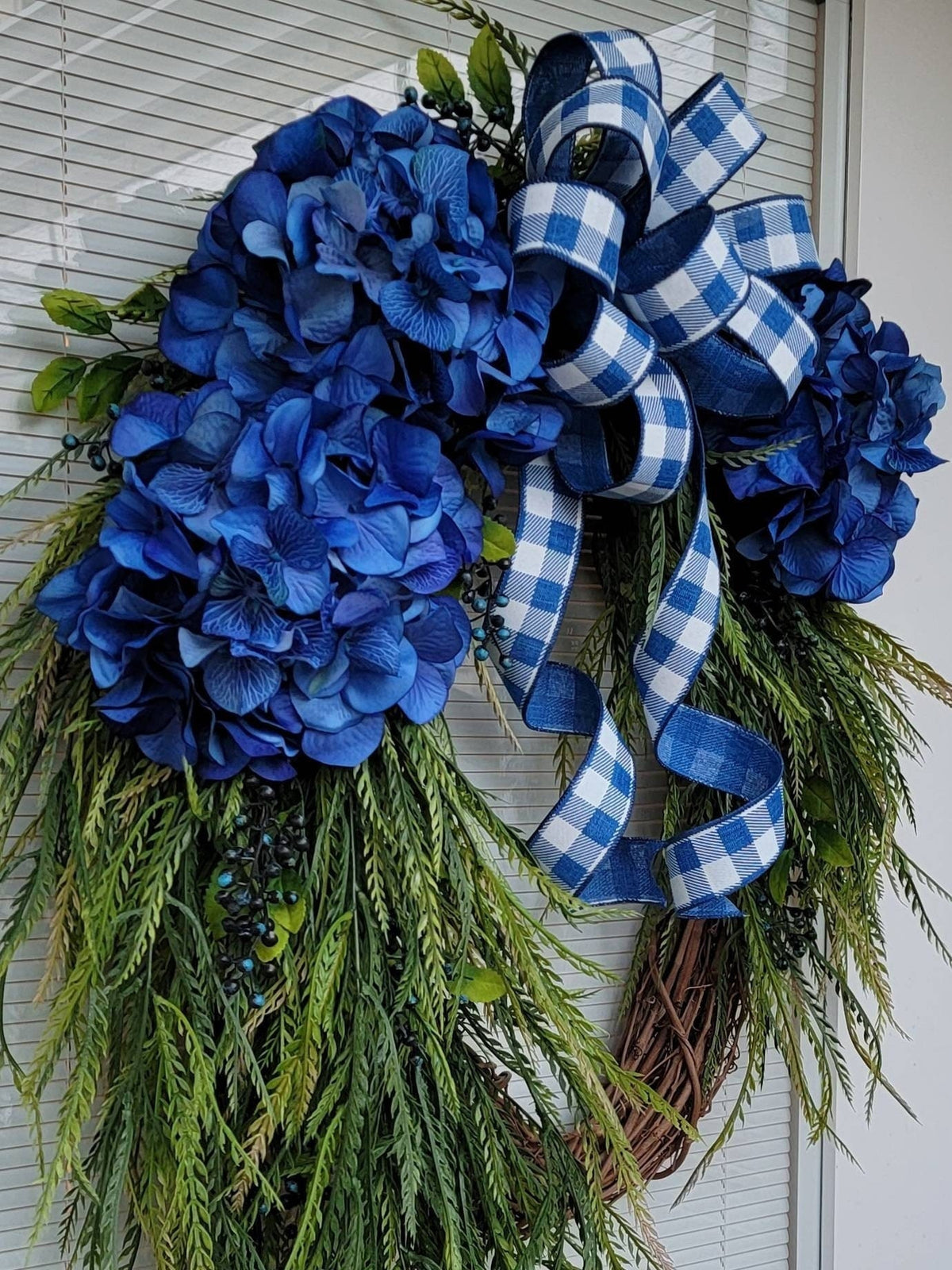 Spring Summer Wreath For Front Door Outdoor Porch Decor, Hydrangea Wreath, Rustic Farmhouse Wreath, Hostess Gift Idea