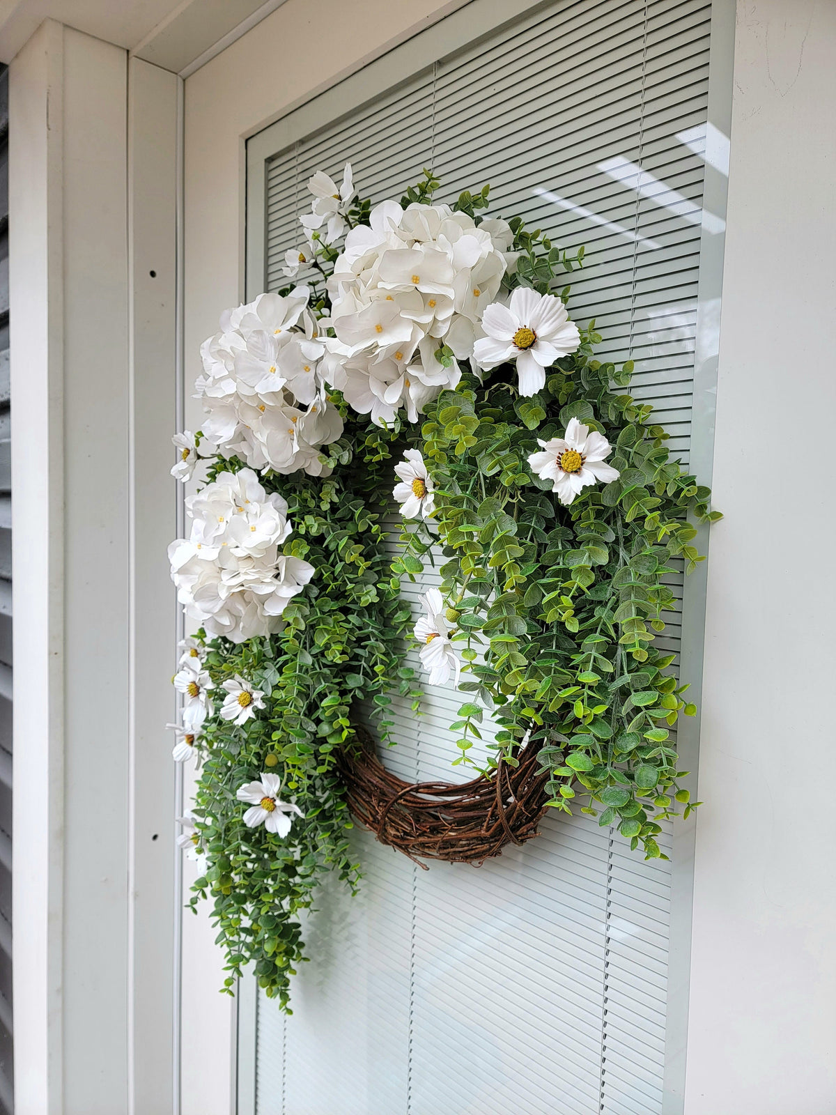 Year Round Wreath For Front Door Outdoor Spring Summer Fall Double Door Wreaths Porch Decor Large White Hydrangea Eucalyptus Greenery Wreath