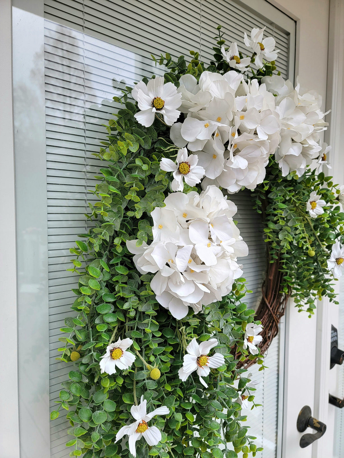 Year Round Wreath For Front Door Outdoor Spring Summer Fall Double Door Wreaths Porch Decor Large White Hydrangea Eucalyptus Greenery Wreath