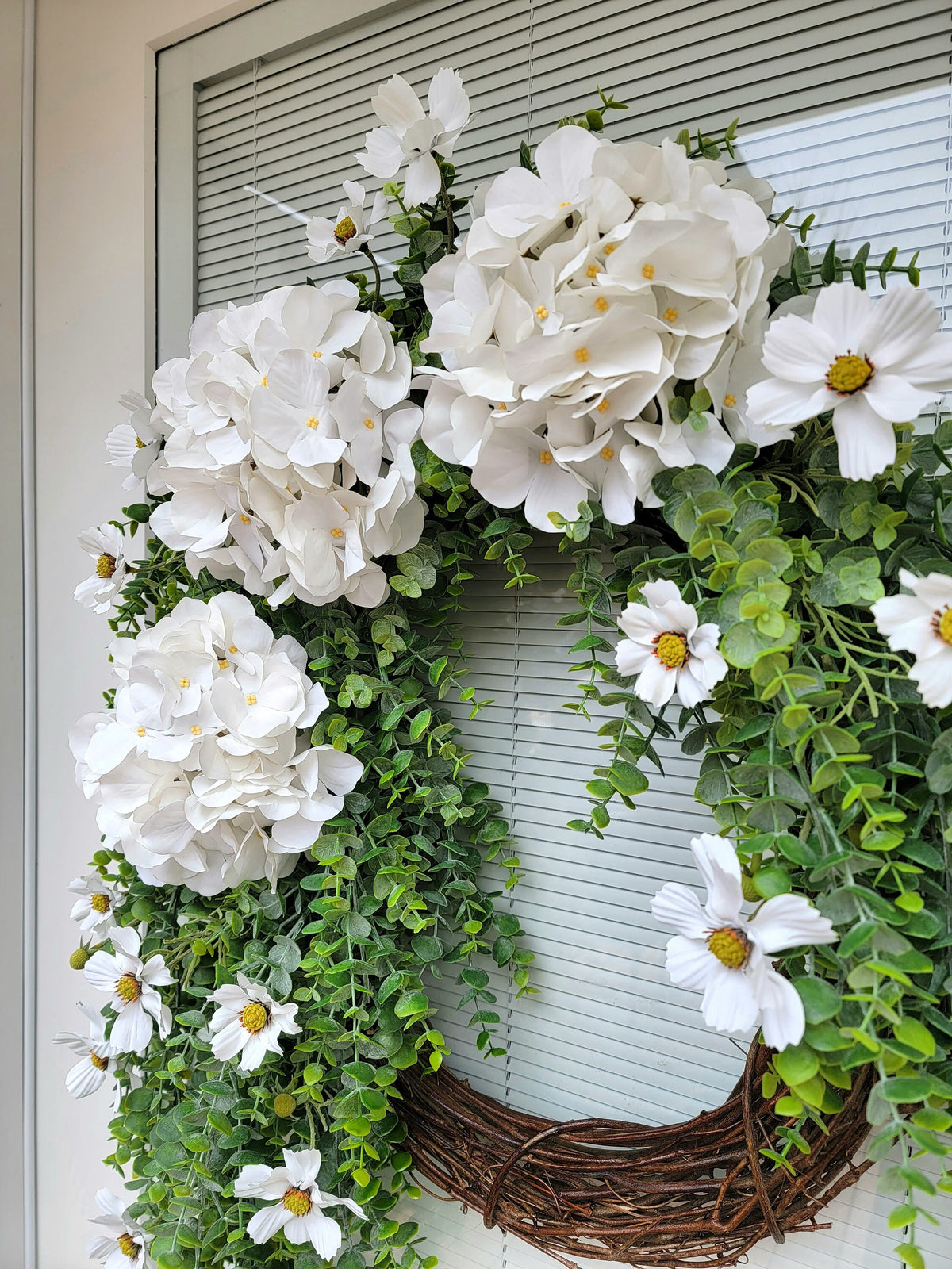 Year Round Wreath For Front Door Outdoor Spring Summer Fall Double Door Wreaths Porch Decor Large White Hydrangea Eucalyptus Greenery Wreath