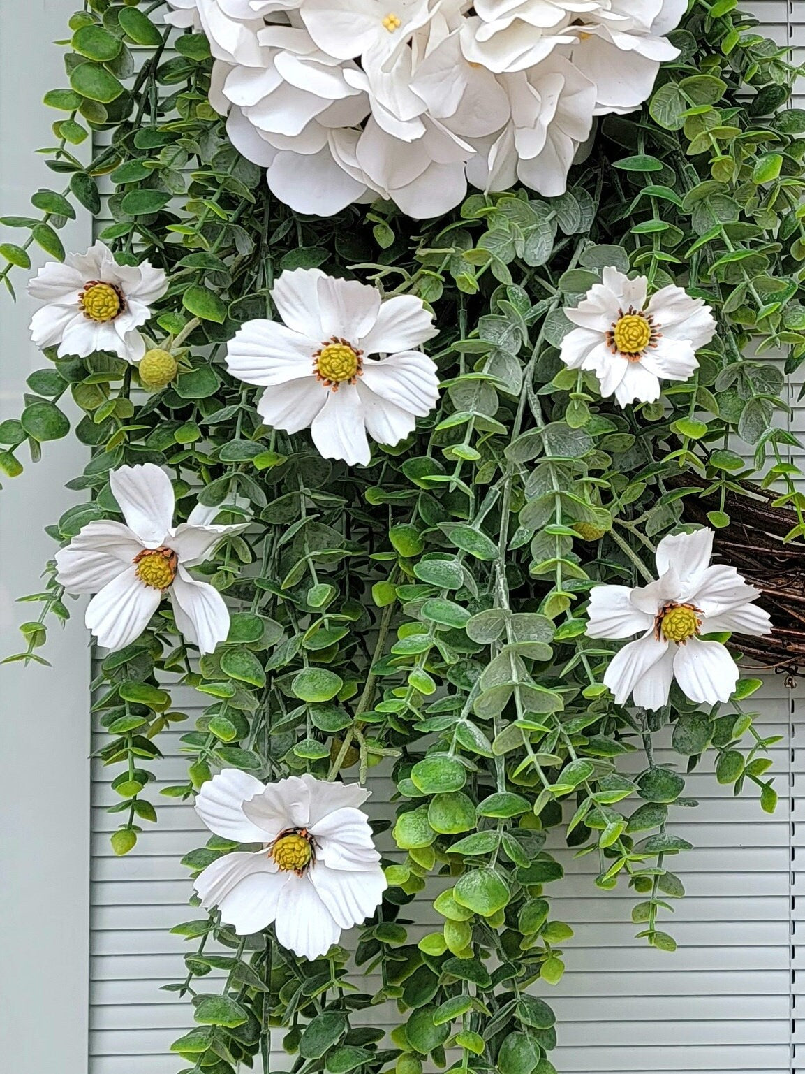 Year Round Wreath For Front Door Outdoor Spring Summer Fall Double Door Wreaths Porch Decor Large White Hydrangea Eucalyptus Greenery Wreath