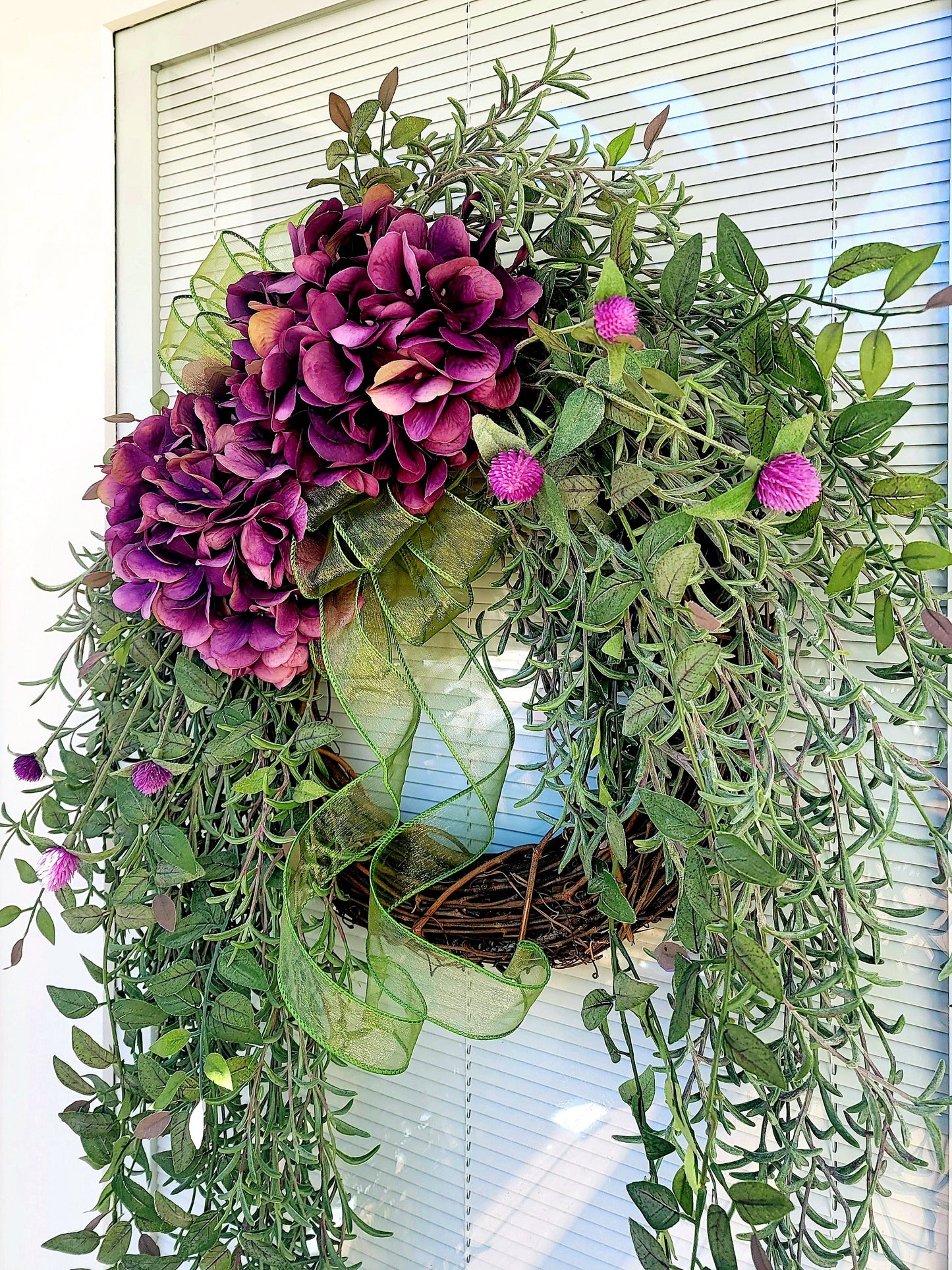 Purple Hydrangea Grapevine Wreath