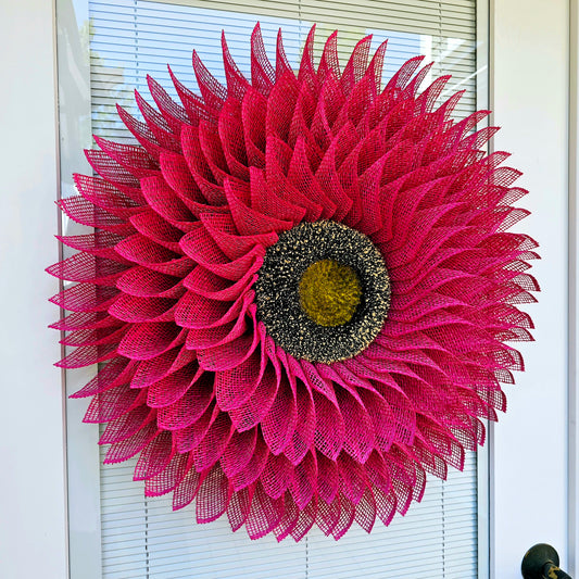 Sunflower Wreath For Front Door Double Wreaths Indoor Outdoor Spring Summer Fall Pink Burlap Flower Wall Decoration Large Floral Home Gift