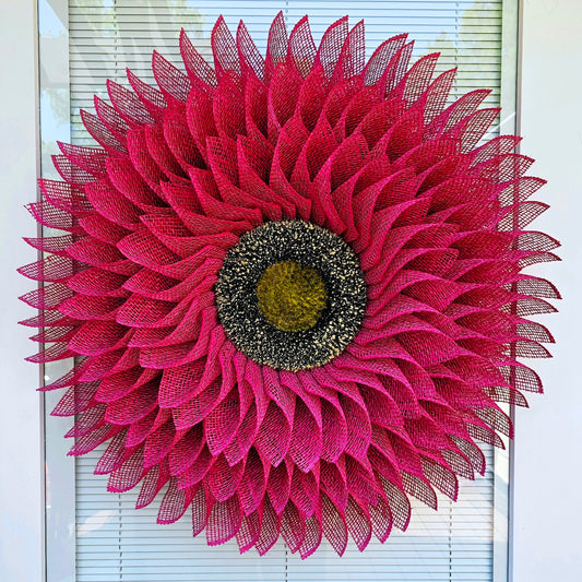 Pink Sunflower Wreath For Front Door, Double Door Decor, Spring Summer Wreaths, Fall Decor, Large Burlap Flower, Home Decoration, Gift Idea