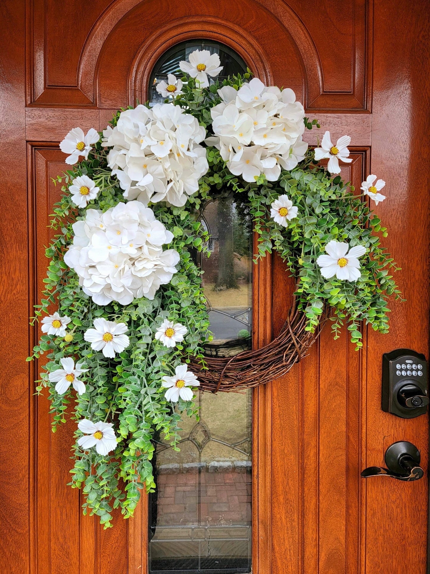 White Hydrangea Eucalyptus Greenery Wreath For Front Door Double Doors Wreaths For Spring Summer Home Decor Bridal Shower Wedding Gift Idea