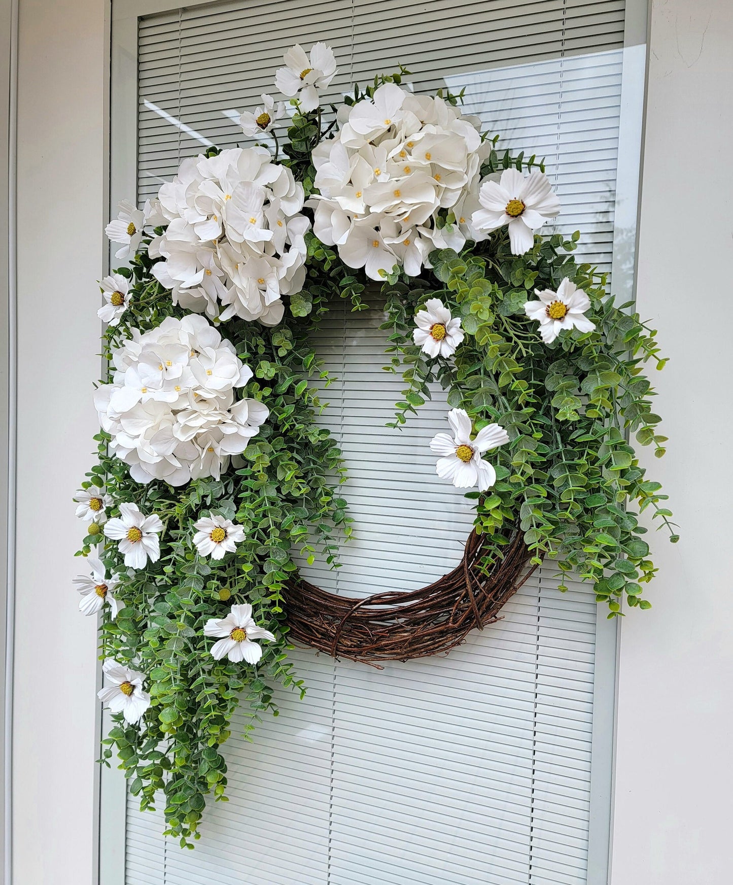 White Hydrangea Eucalyptus Greenery Wreath For Front Door Double Doors Wreaths For Spring Summer Home Decor Bridal Shower Wedding Gift Idea