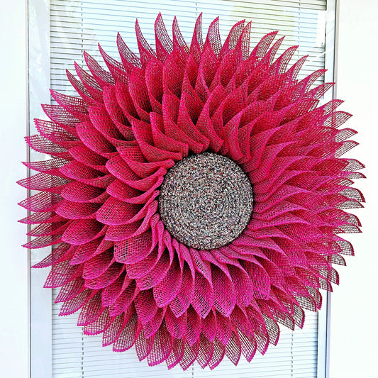 XL Outdoor Pink Sunflower Front & Double Door Wreath, Large Handmade Burlap Flower, Spring Summer Fall Winter Porch Decor, Bling Home Gift