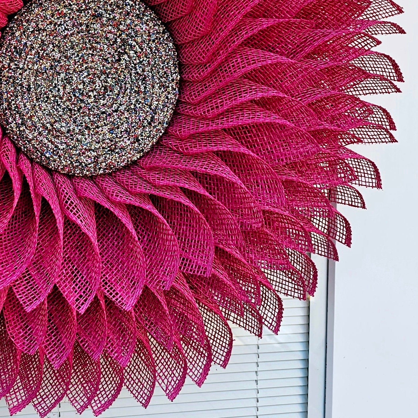 XL Outdoor Pink Sunflower Front & Double Door Wreath, Large Handmade Burlap Flower, Spring Summer Fall Winter Porch Decor, Bling Home Gift