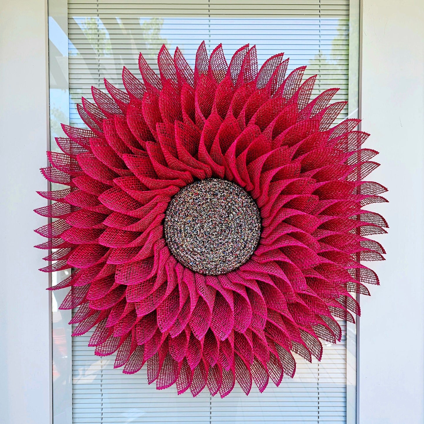 XL Outdoor Pink Sunflower Front & Double Door Wreath, Large Handmade Burlap Flower, Spring Summer Fall Winter Porch Decor, Bling Home Gift