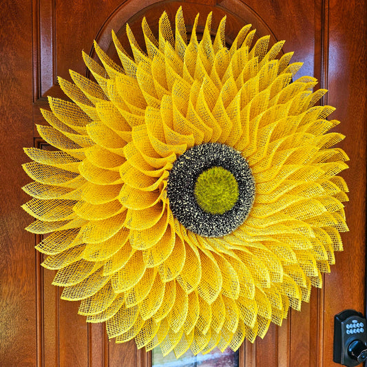 Sunflower Wreath For Front Door, Double Door, Outdoor Spring Summer Fall Porch Decor, Yellow Burlap Flower, Autumn Decoration Home Gift Idea