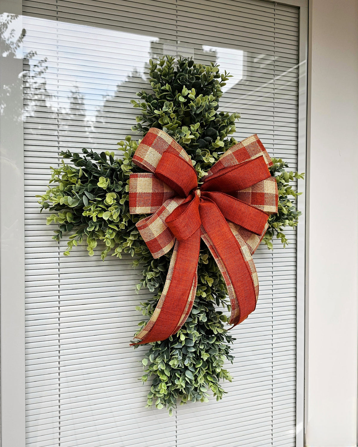 Boxwood Cross Wreath for Front Door, Farmhouse Religious Decor, Easter & Lent Cross Wreaths, Christian Door Hanger
