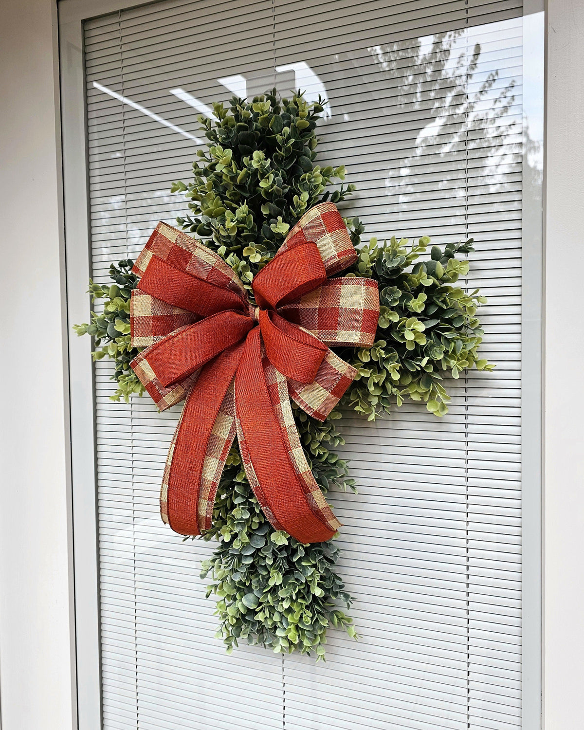Boxwood Cross Wreath for Front Door, Farmhouse Religious Decor, Easter & Lent Cross Wreaths, Christian Door Hanger