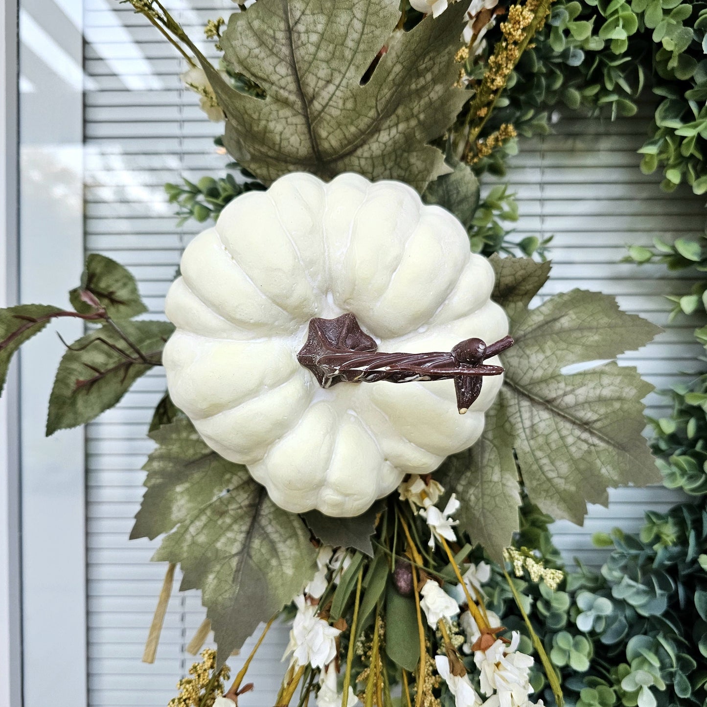 Fall Wreath for Front Door, Double Door Wreath, Thanksgiving Oval Swag, Autumn Harvest Porch Decor, Cream Pumpkin Wall Decoration, Home Gift