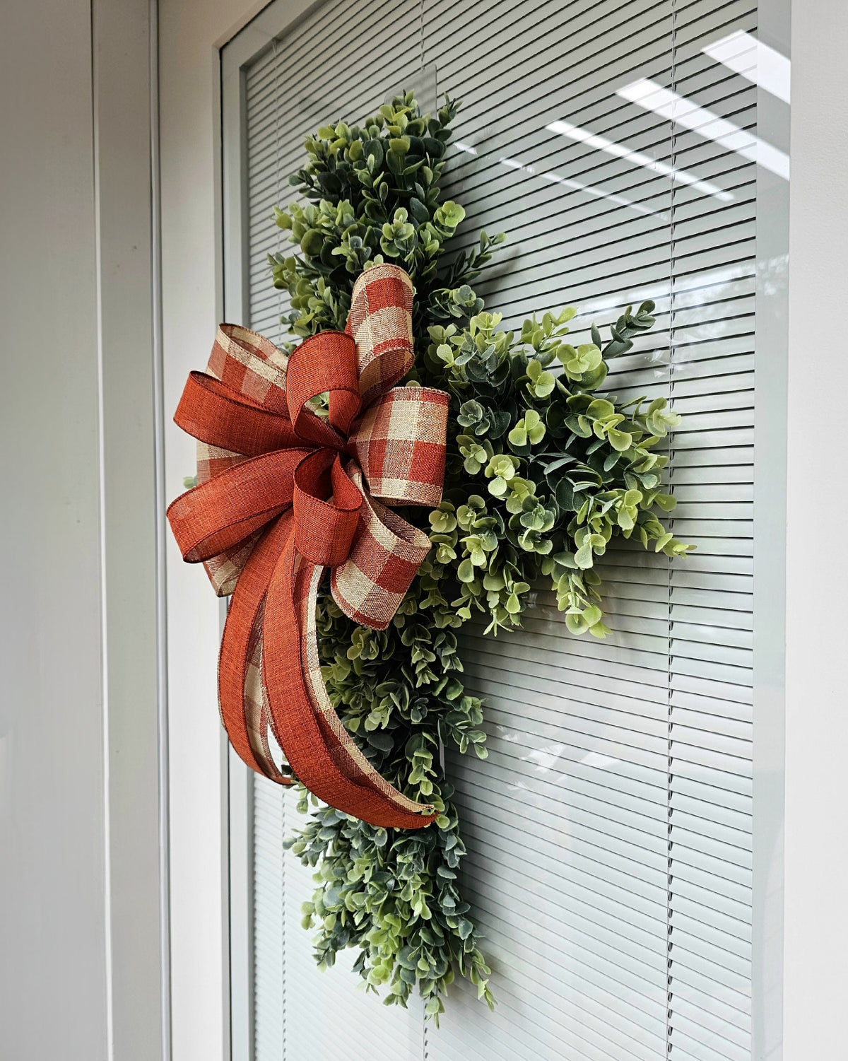 Boxwood Cross Wreath for Front Door, Farmhouse Religious Decor, Easter & Lent Cross Wreaths, Christian Door Hanger