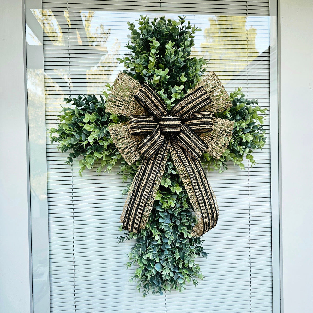 CROSS WREATH For Front Door, Double Door Wreaths, Memorial, Year Round, Wall Decor, Christian Church, Christianity, Religious Gift