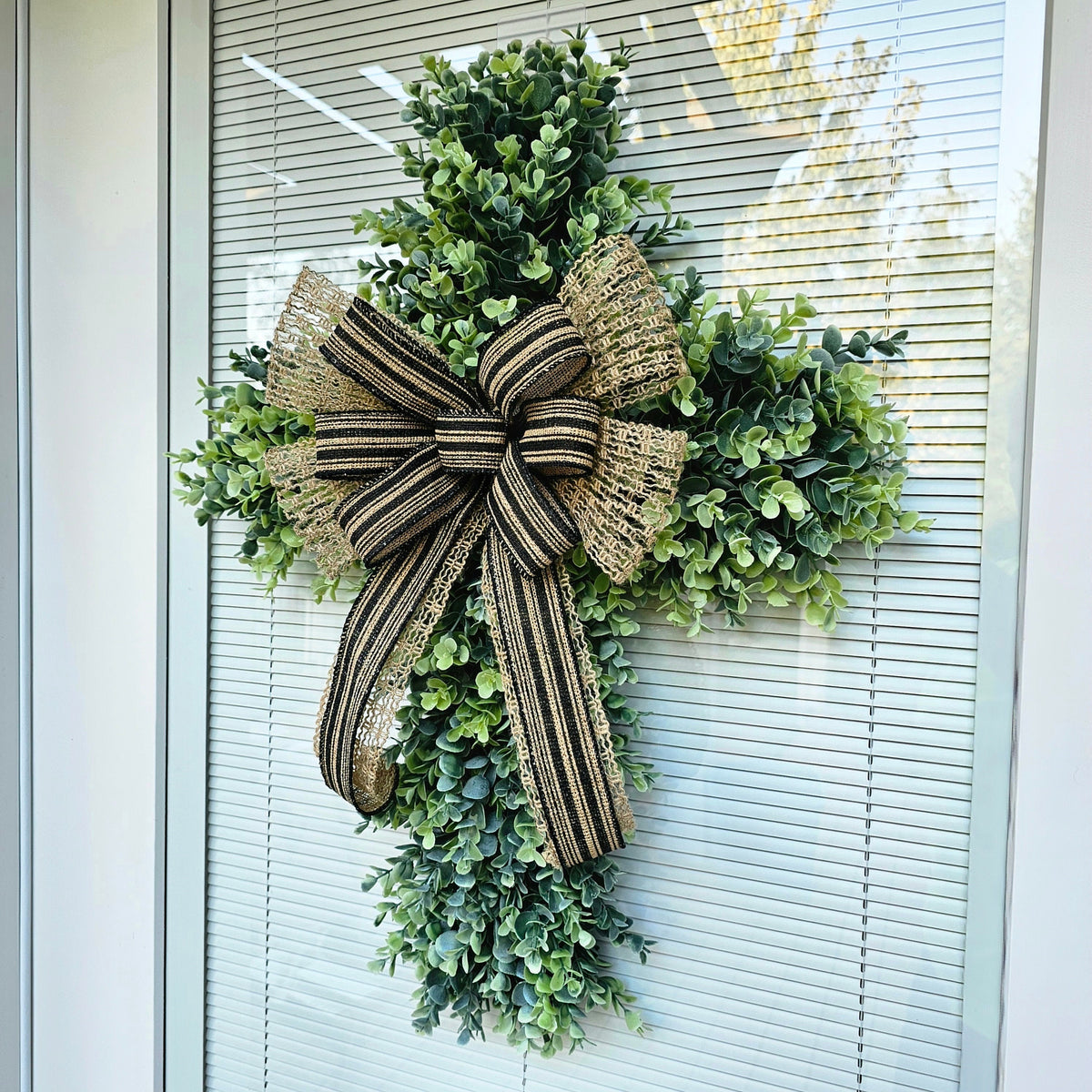 CROSS WREATH For Front Door, Double Door Wreaths, Memorial, Year Round, Wall Decor, Christian Church, Christianity, Religious Gift