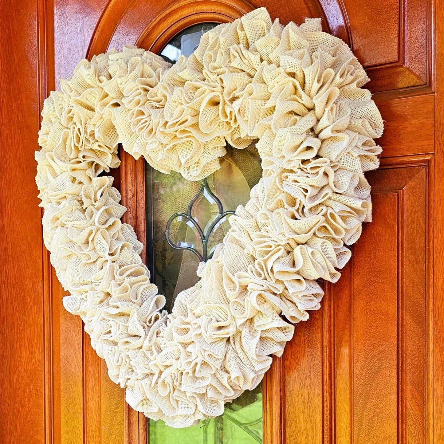 22" Valentines Day Wreath For Front Door Double Door Wreaths Vday Home Decor Cream Burlap Heart Shaped Bridal Shower Hanger Wedding Gifts