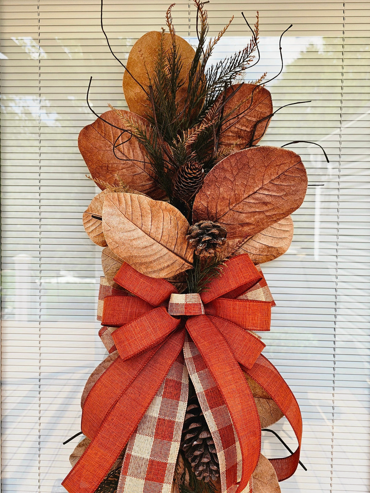 Large Fall Magnolia Leaf Wreath Swag For Front Door Outdoor Double Door Wreaths Long Autumn Decor Outside Porch Decoration